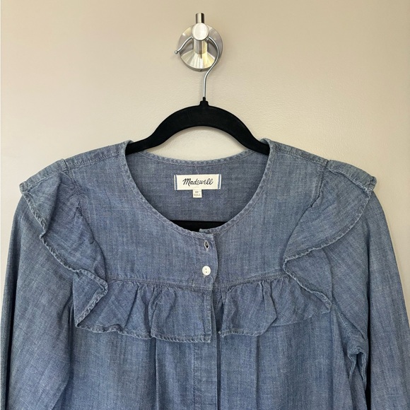 Madewell Jean Ruffle Button Down Shirt, Size XS - Picture 2 of 9